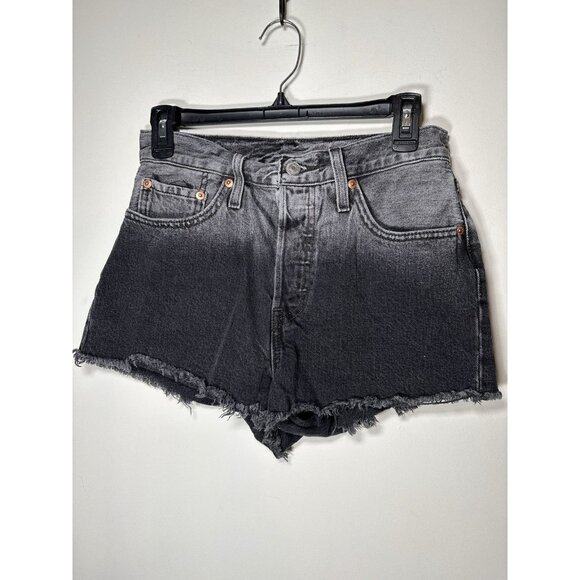 LEVIS 501 Shorts Size 27" Black Hombre Denim Jean Cut Off Frayed Raw Hem - Picture 1 of 7